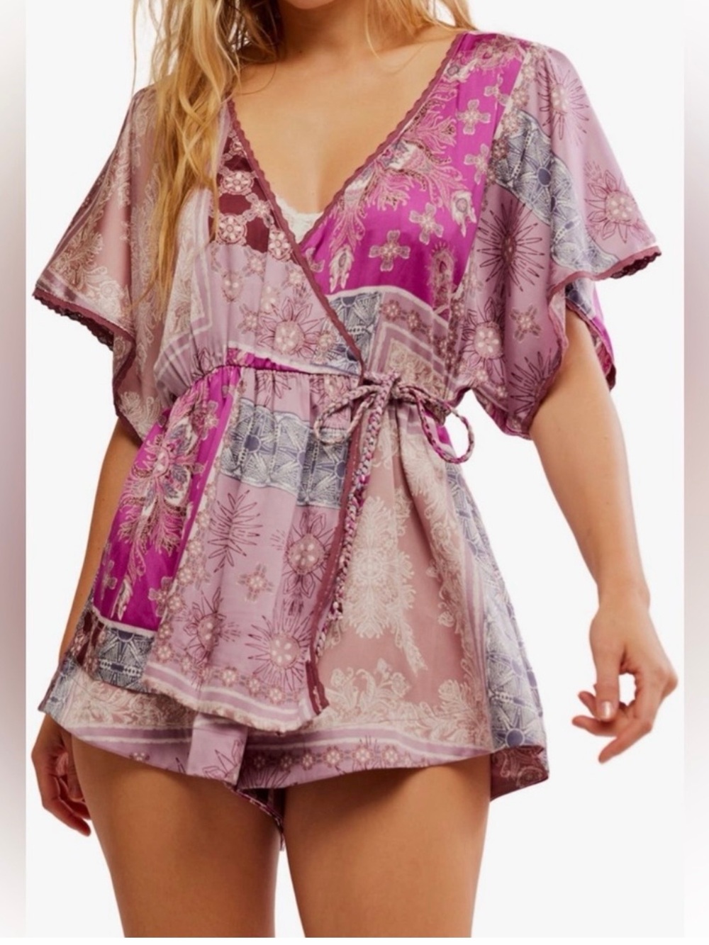 Free People Patchwork Lavender & Magenta Romper
